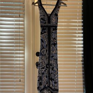 INC International Concepts Navy and White Paisley V‑Neck Maxi Dress